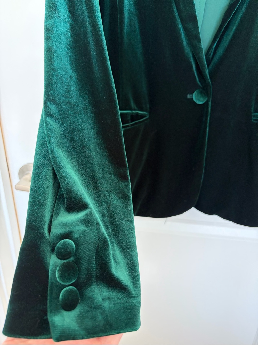 Tahari Deep Green Velvet Single-Button Blazer - Picture 2 of 5